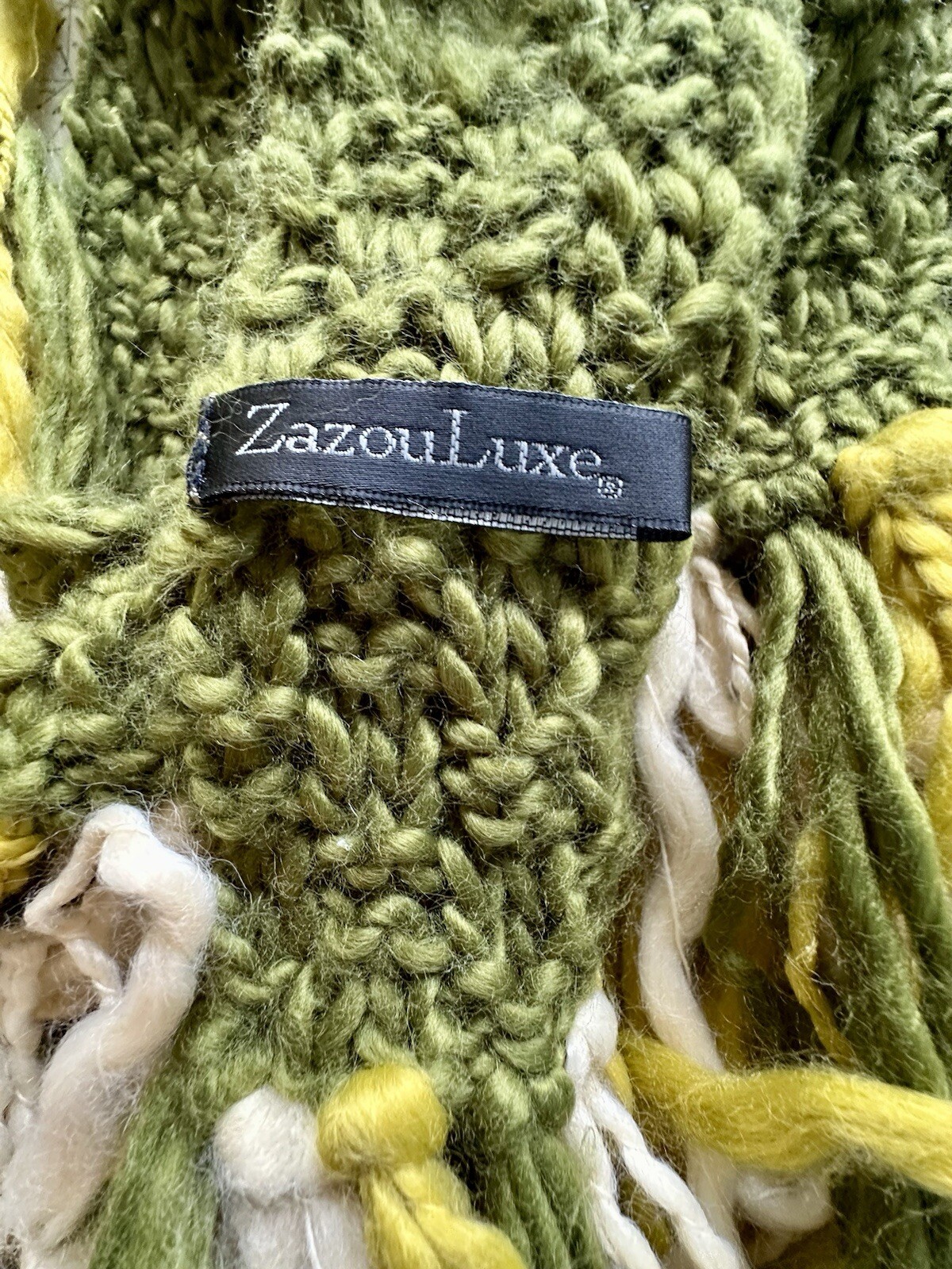 ZaZouLuxe Women’s Olive Green Knit Scarf One Size,  76” Length With Fringe 92” image 8