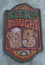 1970s VINTAGE SALOON RETRO STYLE BEER ON DRAUGHT 5 CENTS FAUX WOOD FOAM SIGN BAR