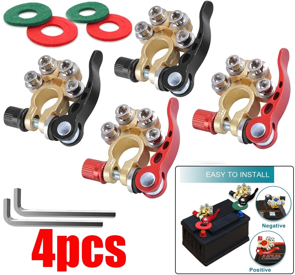 4X Car Battery Terminals Top Post Wire Cable Clamp Quick Release Connectors Clip