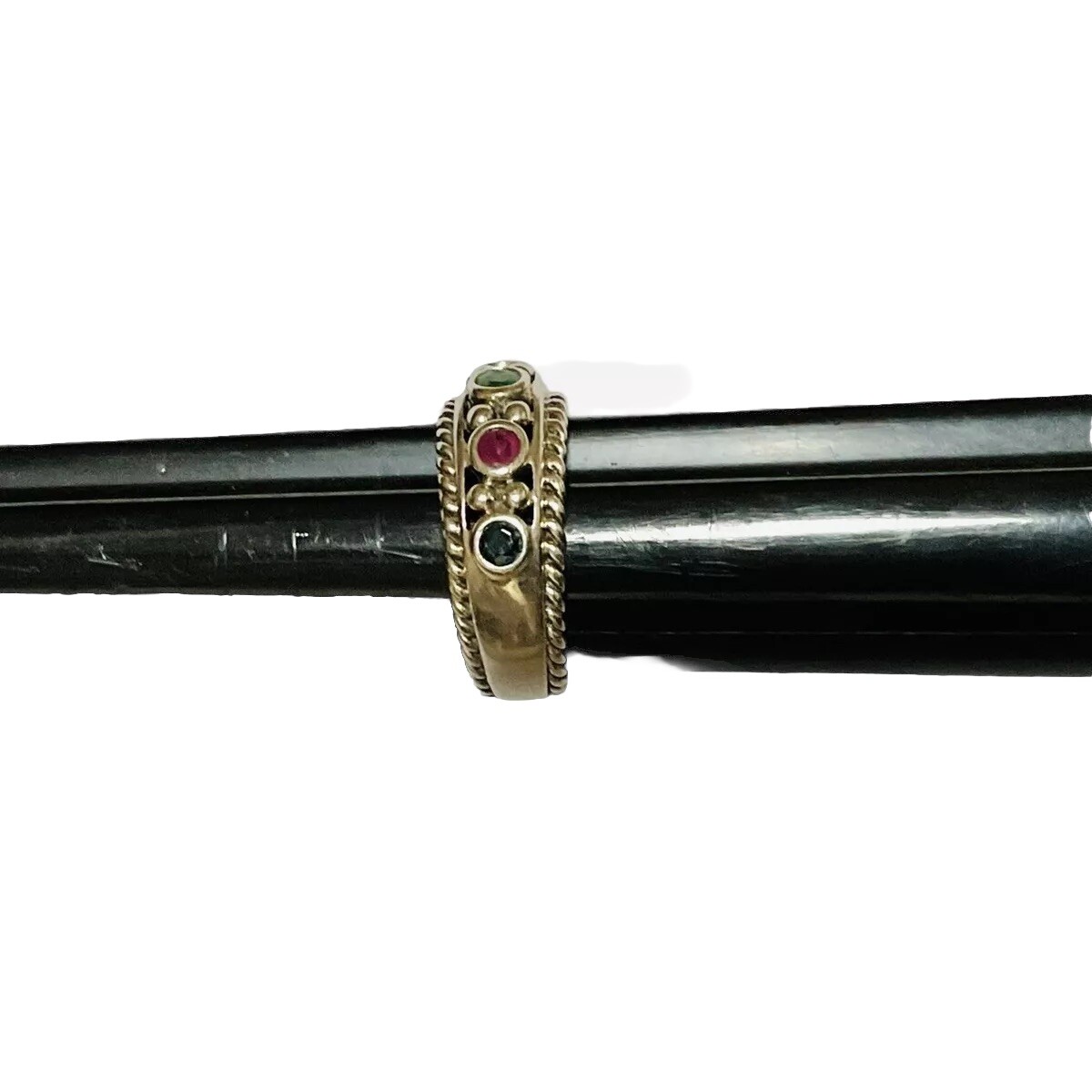 Emerald Sapphire Ruby Band Ring Sterling Silver Signed CNA 925 Size 8 ...