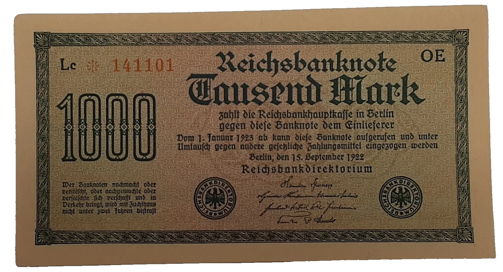 Billetes del mundo sin certificar 1922 año