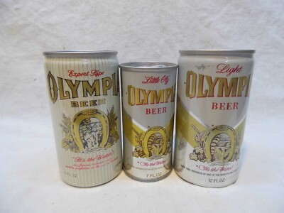 OLYMPIA (3) BEER CANS~OLYMPIA BRG.,OLYMPIA WA (ST PAUL,MN ON EXPORT TYPE CAN)