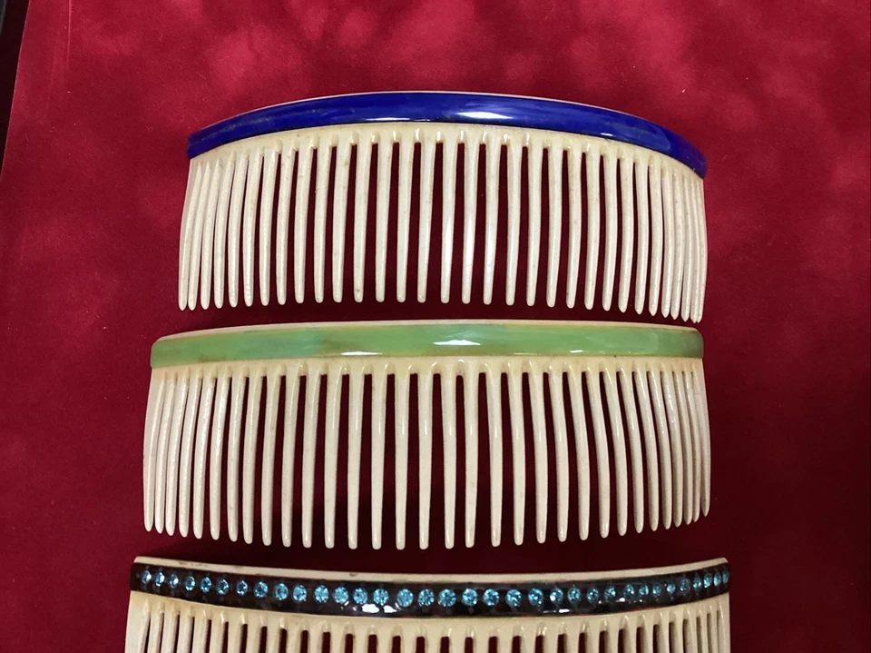 Lot De 3 Grands peignes anciens - barrette à cheveux / Serre- Tête - Vintage - Photo 2/4