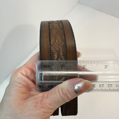 Vintage Brown Leather Wide Belt Unisex Mexican Tooled XL 36 