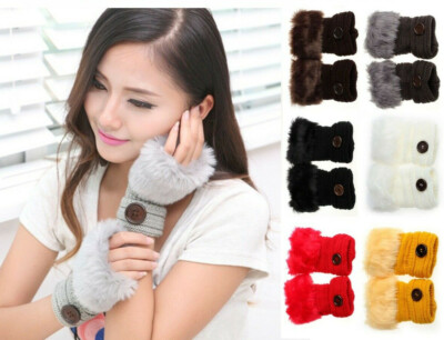 DAMEN HANDSCHUHE WOLLE WINTER FINGERLOS FELL ÖKO KNOPF HALBFINGER 6 FARBEN