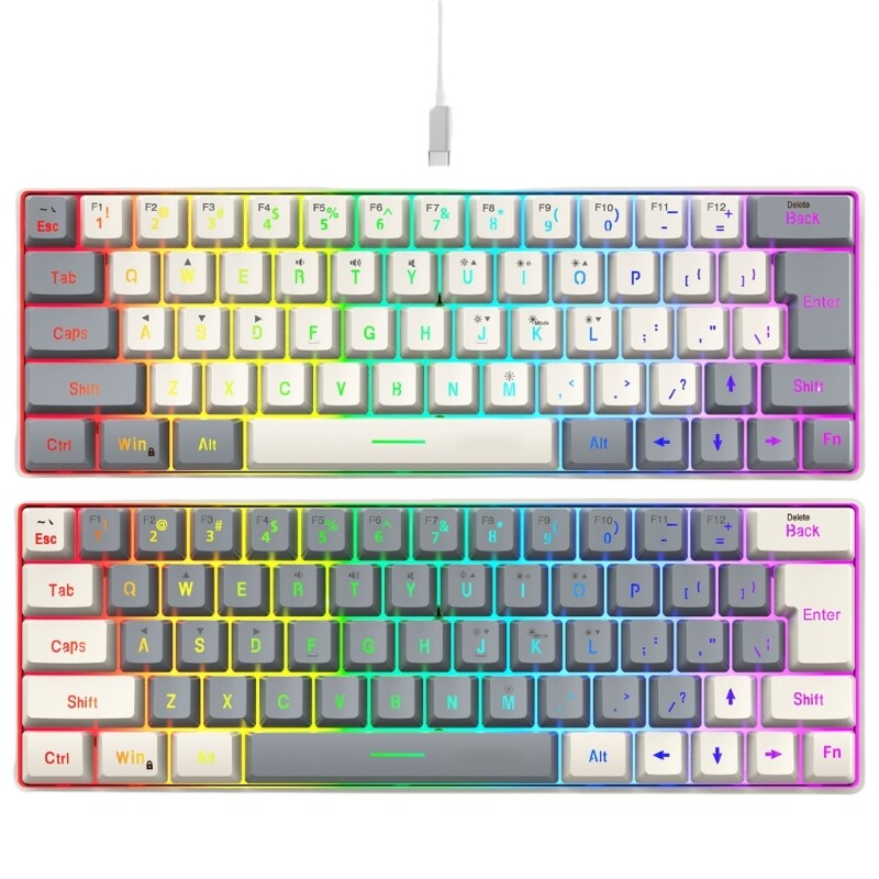 Compact 63-Key Blue Backlit Mechanical Gaming Keyboard with LED for Office Use