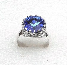 Sapphire Swarovski Rivoli Crystal Ring set in a Handmade Sterling Silver Setting
