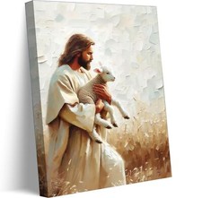 Jesus And Lamb Canvas Wall Art Christian Bible Story Jesus Leaves The 99 Shee...