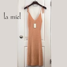 NWT La Miel Tie Shoulder Soft Knit Midi Sweater Dress Large Fawn Stretch Boho