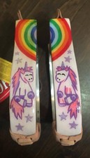 Western Horse Saddle Aluminum Kids Youth Stirrups w/ Rainbow Pony Unicorn Design