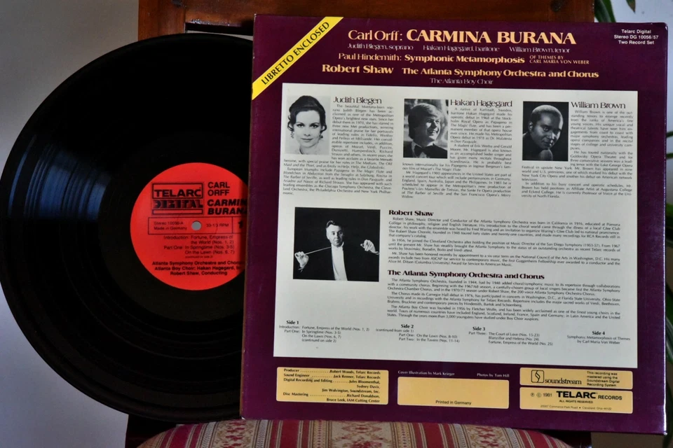 TELARC DIGITAL STEREO 1st USA Carl ORFF "Carmina Burana" Robert Shaw 2LP G/F SET - Image 2 of 4