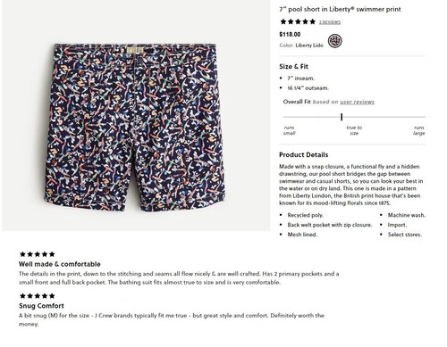 J.CREW & LIBERTY swim trunks print shorts navy blue pocket 35" waist 7" inseam L - 第 7/7 張圖片