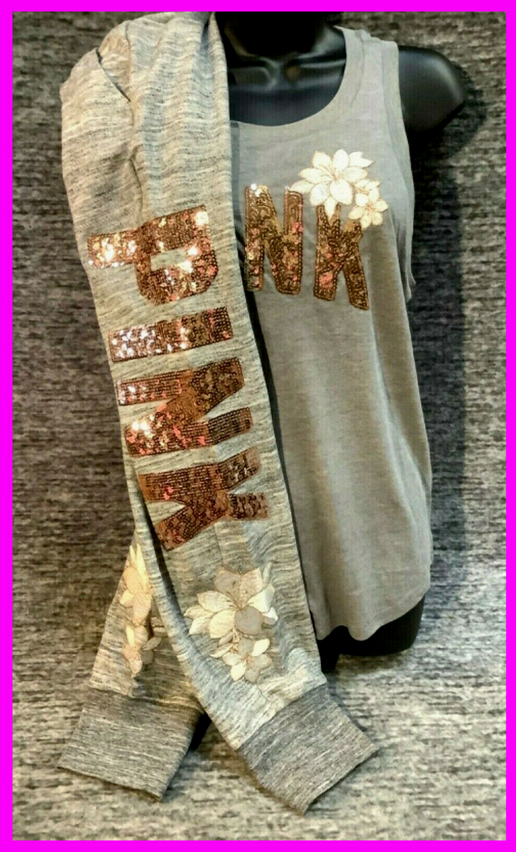 Victoria's Secret Pink Bling Floral Tank Top + Pants Set Hibiscus