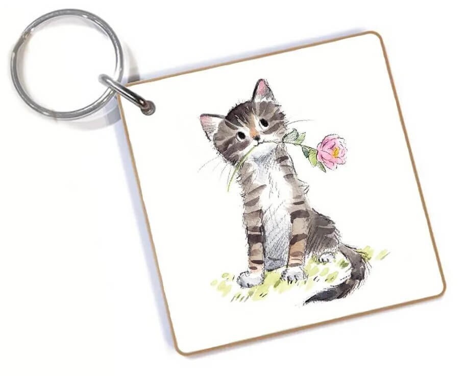 Cute Keyring Cat Kitten Tabby - MDF Keychain Fob Double Sided Quality Gift