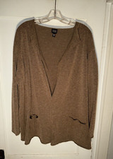 Eileen Fisher Boucle Open Front Long Line Cardigan Sweater Brown Size L. d921