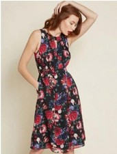Modcloth Women’s Size Small Flaunts And Needs Rose Floral A Line Dress Chiffon