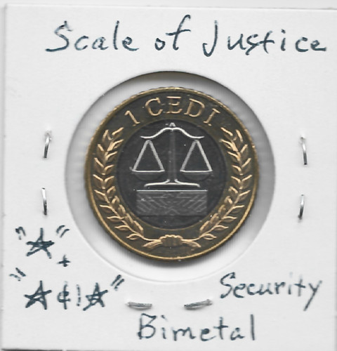 Ghana 1 Cedi 2022 Scales of Justice. Bimetal with Security Feature UNC Withdrawn