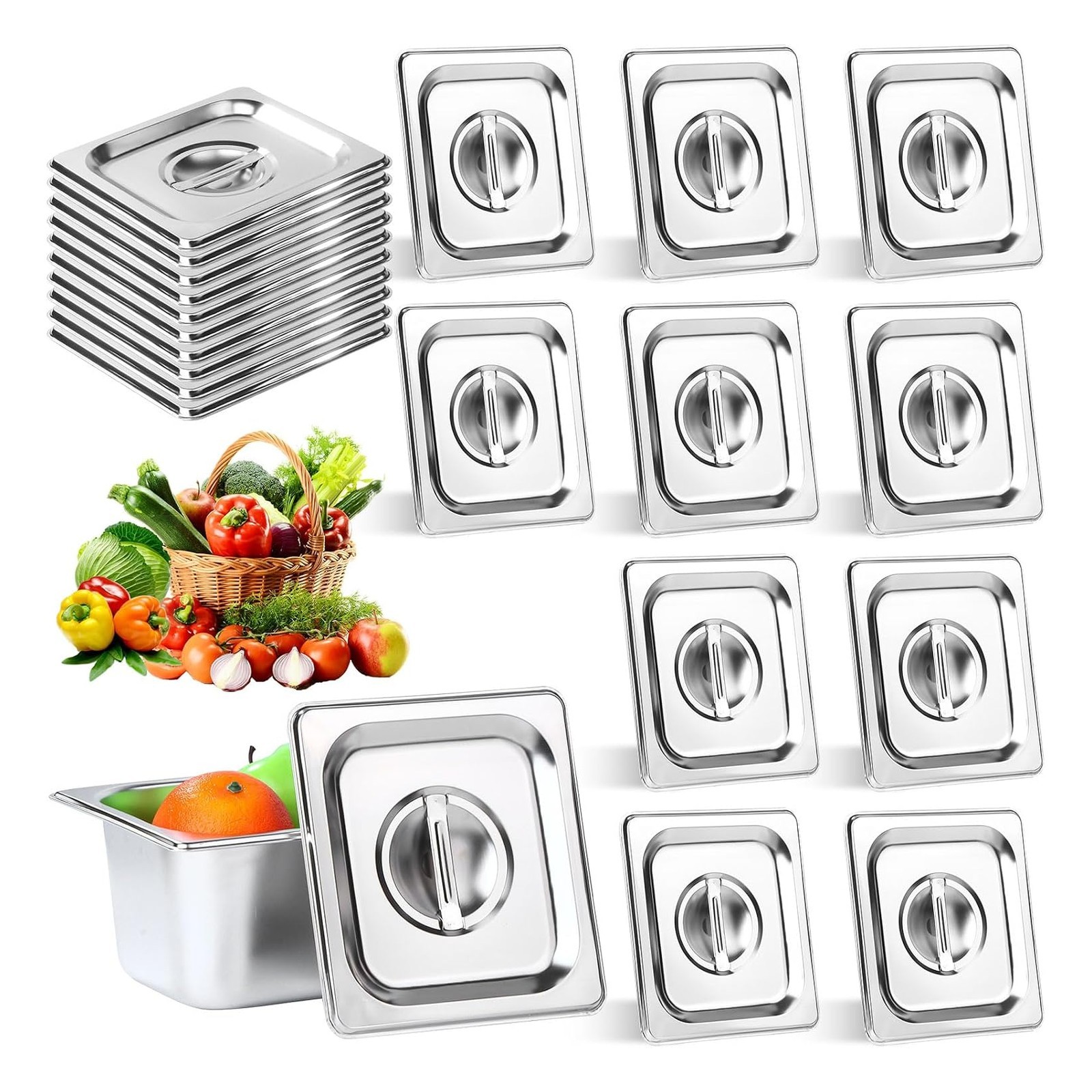10 Pack 1/6 Size Steam Table Pan Covers Universal Handled Food Pan Lid