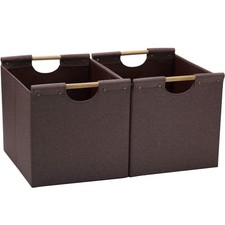 HOONEX Large Collapsible Storage Bins, Linen Fabric, 2 Pack, Storage Baskets ...