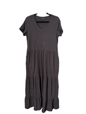 Toad & Co Primo Tiered Organic Cotton Dress Size M Black Soot Short Sleeve Midi