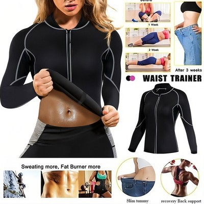 Sauna Suit for Women Sweat Sauna Jacket Long Sleeve Workout Zipper Sweat Top Gym