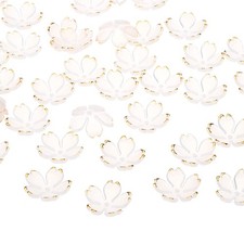 100 Pcs Gold-Plated Acrylic Cherry Blossom Flower Beads, White Gradient