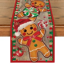 Christmas Decorations Gingerbread Candy Cane Snowflakes Table Runner Gift 13x72"