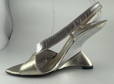 Vintage Charles Jourdan Silver Cantilever Metalic shoes Meteor Sling Back