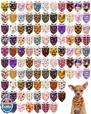 PET SHOW 100 Pack Halloween Extra Small Dog Bandanas Bulk Seamles