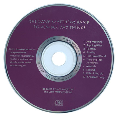 Dave Matthews Band   Remember Two Things CD 1993 Folk Rock Bama Rags