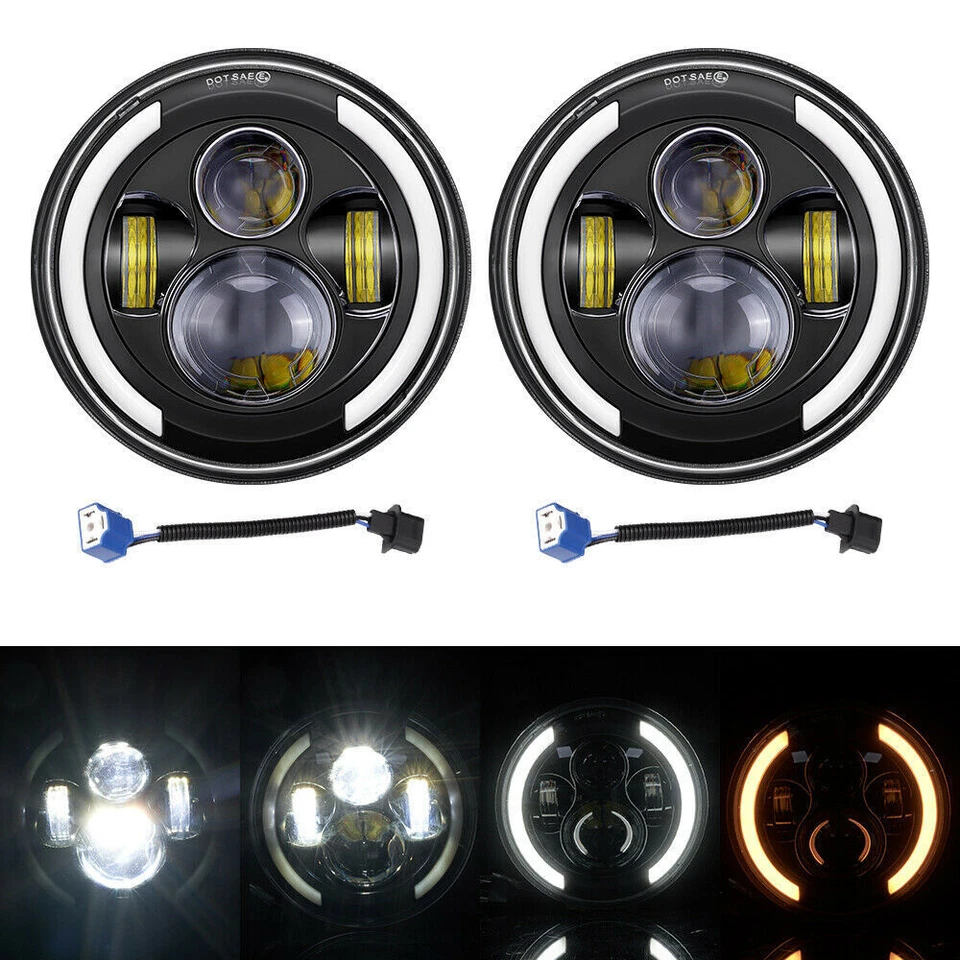 Faros LED redondos de haz alto/bajo para Jeep Wrangler JK TJ CJ LJ 7" pulgadas Foto 2 de 4
