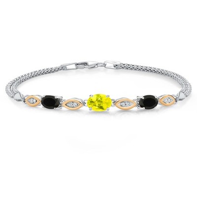 925 Silver and 10K Yellow Gold Canary Mystic Topaz and Onyx and White Lab Grown