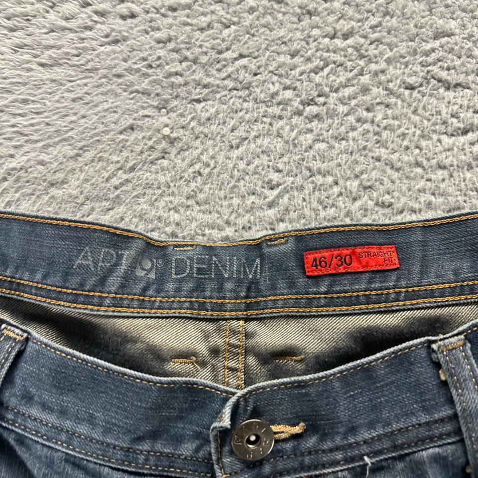 Pantalones de mezclilla APT 9 para hombre 46x30 azul algodón pierna recta desteñido lavado oscuro ropa de trabajo Foto 3 de 4