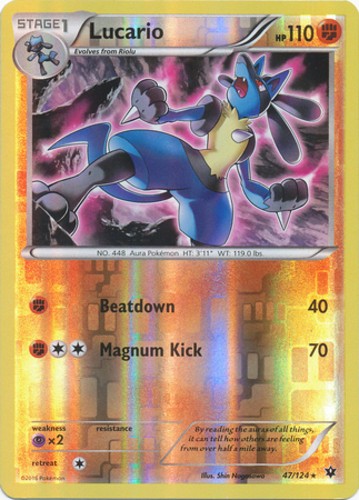 Lucario - 47/124 - Rare - Reverse Holo LP, English Pokemon XY Fates Collide