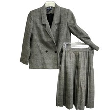 Vintage Sweet Suit Skirt Suit Womens 8 Petite Gray Glen Plaid Wool Blend Pleated