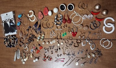 Earring LOT 68 Pierced Stud Dangle Hoop Diff Style Shape Size Color Age Material