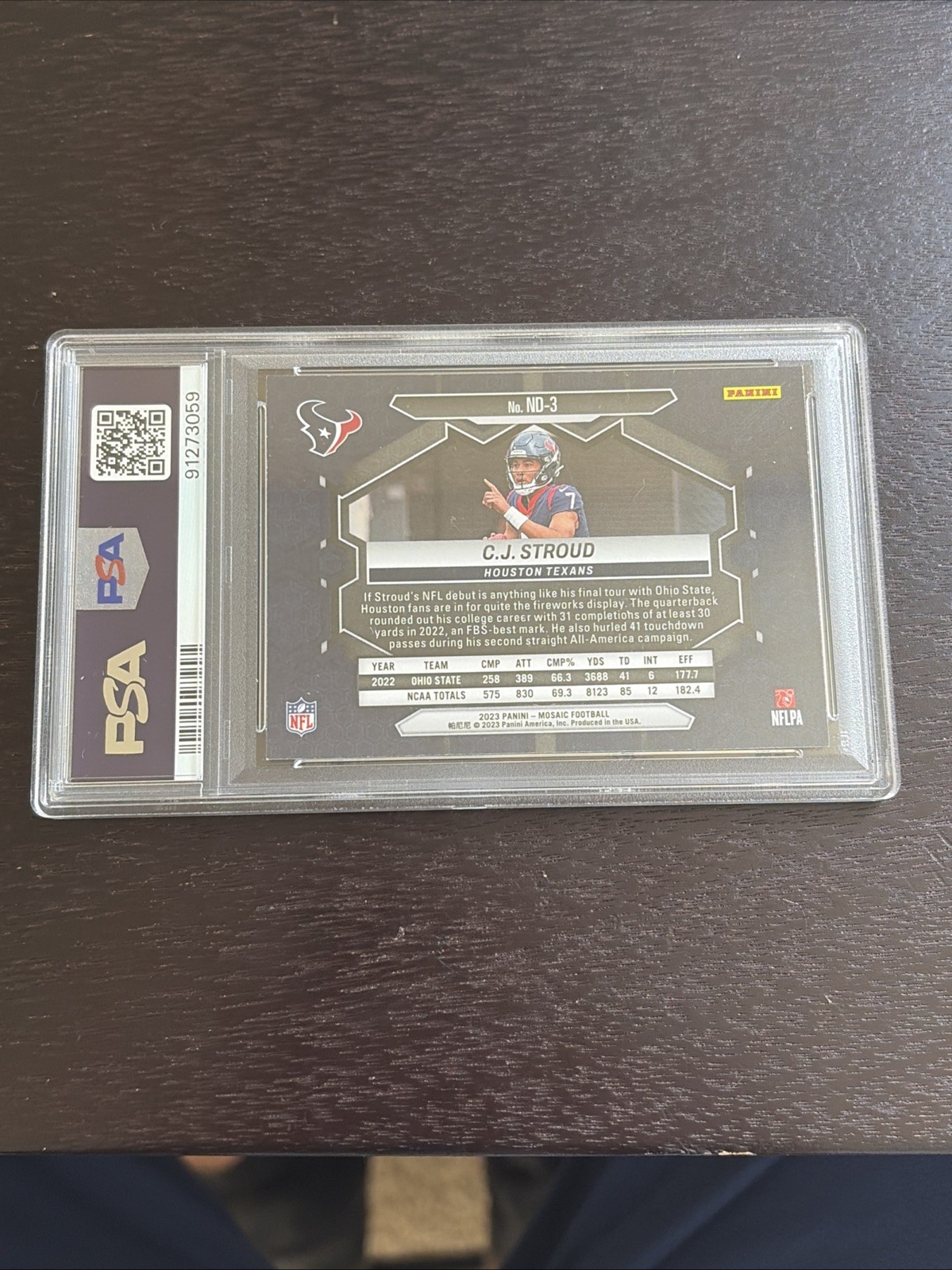 2023 PANINI MOSAIC NFL DEBUT #ND3 CJ STROUD ROOKIE RC PSA 10 Texans view 2