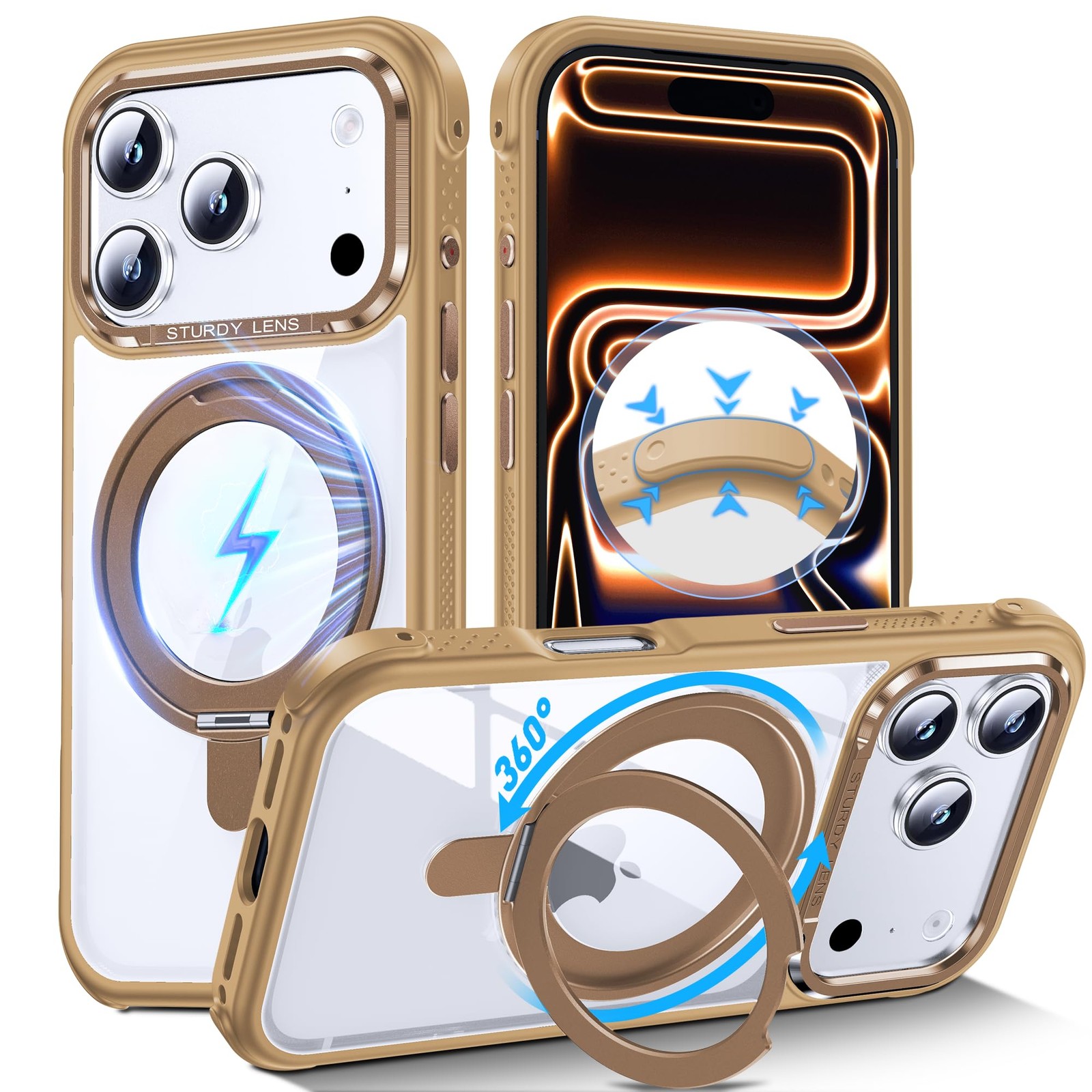 Coque transparente iPhone 17 Pro support magnétique rotatif protection antichoc
