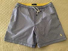 polo ralph lauren boys size 14/16 blue gingham check swim trunk
