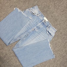 Free People Jeans Womens 26 Blue Denim Streetwear Grunge Frayed Hem Button Fly