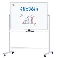Rolling Whiteboard, 48x36 Large Magnetic White Board with Stands, Big Double-...