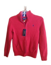 Polo Ralph Boy Knit 100 Cotton Full-Zip Sweater Red Pullover SZ M 10-12 NWT