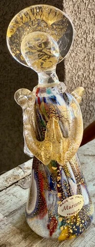 Vintage Italian Millefiori Murano Glass Angel With Tag  Gold Fleck Stunning