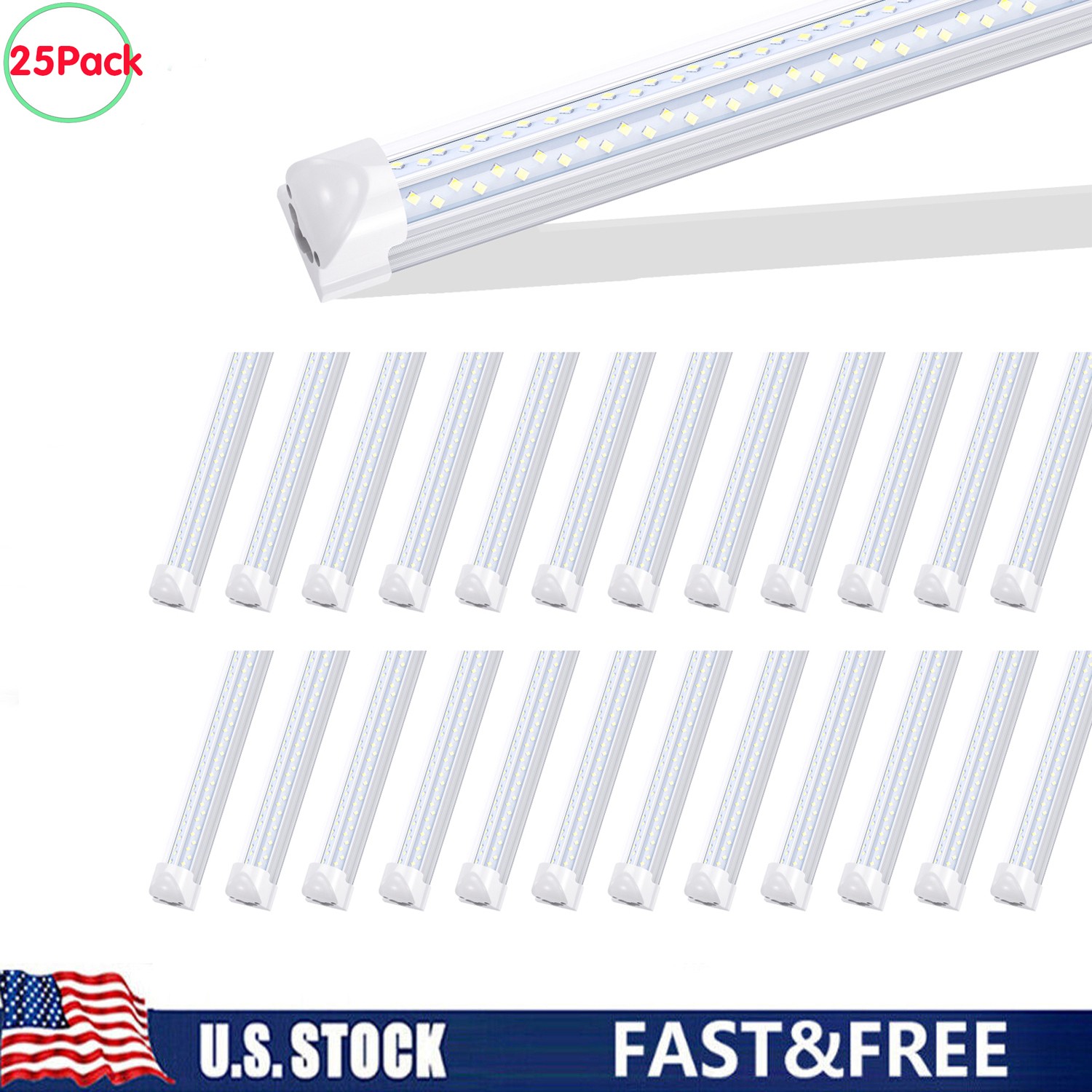 25Pack 120W Led Light Bulbs T8 Integrated 8FT Led Shop Light Fixture,Clear Cover
