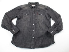 Levis Shirt Gray Denim Mens Large Long Sleeve Pearl Snap Western Long Sleeve