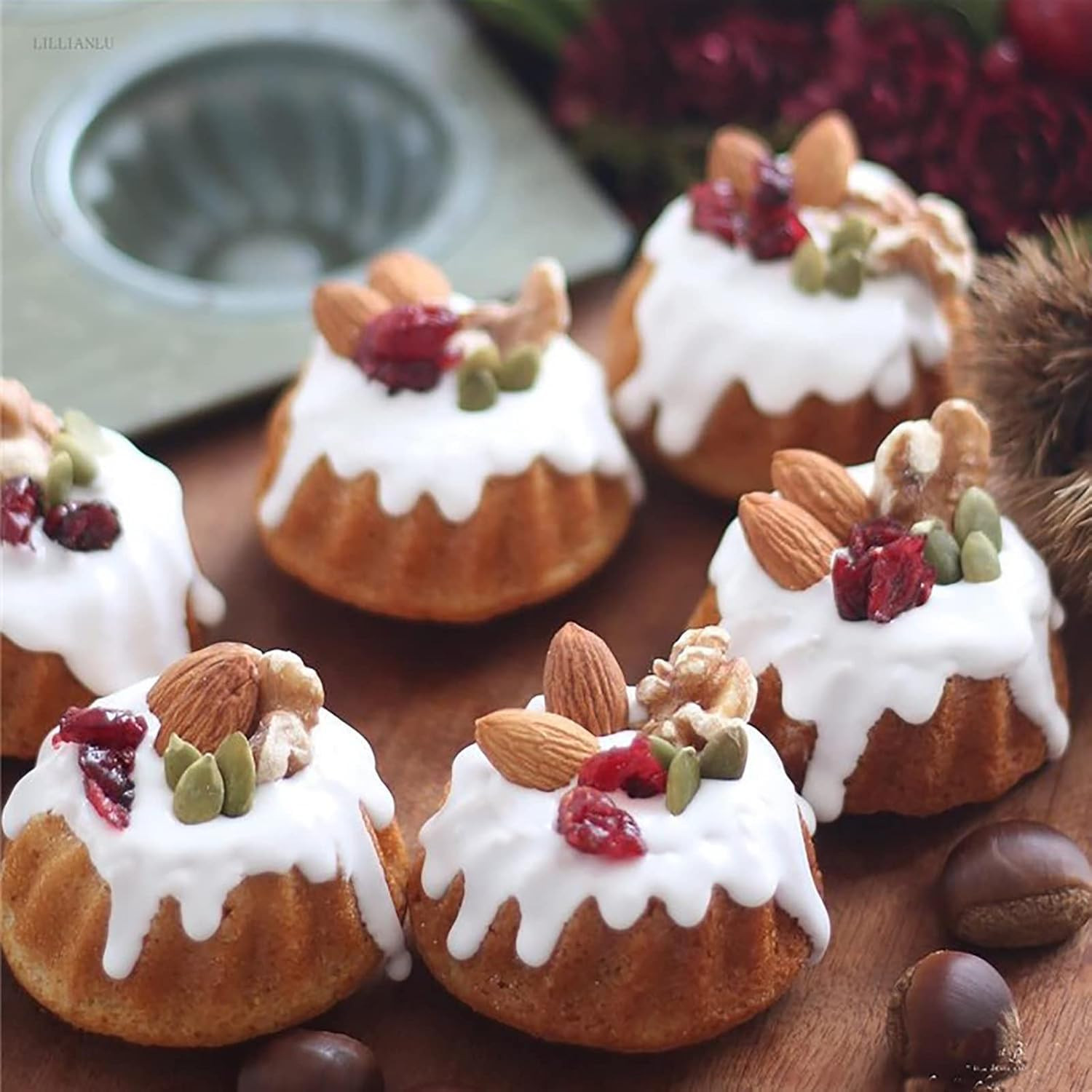 Set of 10 Mini Fluted Cake Pan, 4 Inch Carbon Steel Nonstick Fluted Tube Pan Cak