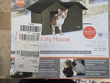 K H Pet Heated Outdoor Kitty House Extra Wide Olive/black