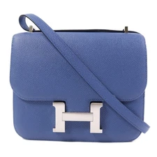 HERMES PHW Constance Mini Shoulder Bag Epsom Leather Bleu Agate/Gris Mouette