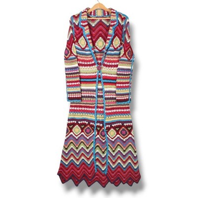 Monsoon Crochet bunte lange Strickjacke Damen Größe UK 14 Wolle Acryl Strick