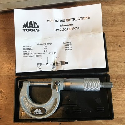 Mac Tools DMC100A Micrometer 0-1'' in case with manual